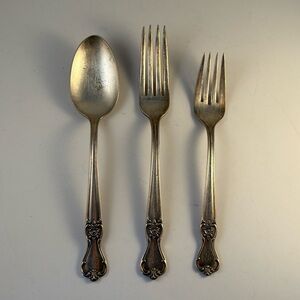 Lot Of 3 Old Company Plate Flatware Pieces Spoon Forks Monogram “R” Floral